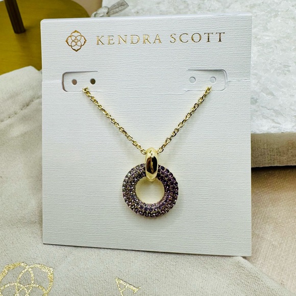 NEW! Kendra Scott Mikki Purple Mauve Ombre Gold Pave Short Pendant Necklace - Picture 11 of 15